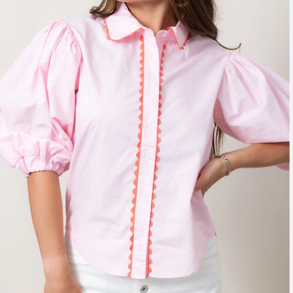 Karlie Light Pink Blouse with Vibrant Orange Accents